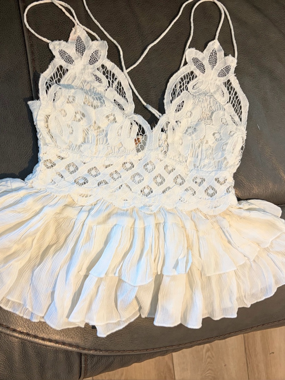 Free People White Crochet Lace Ruffled Cami